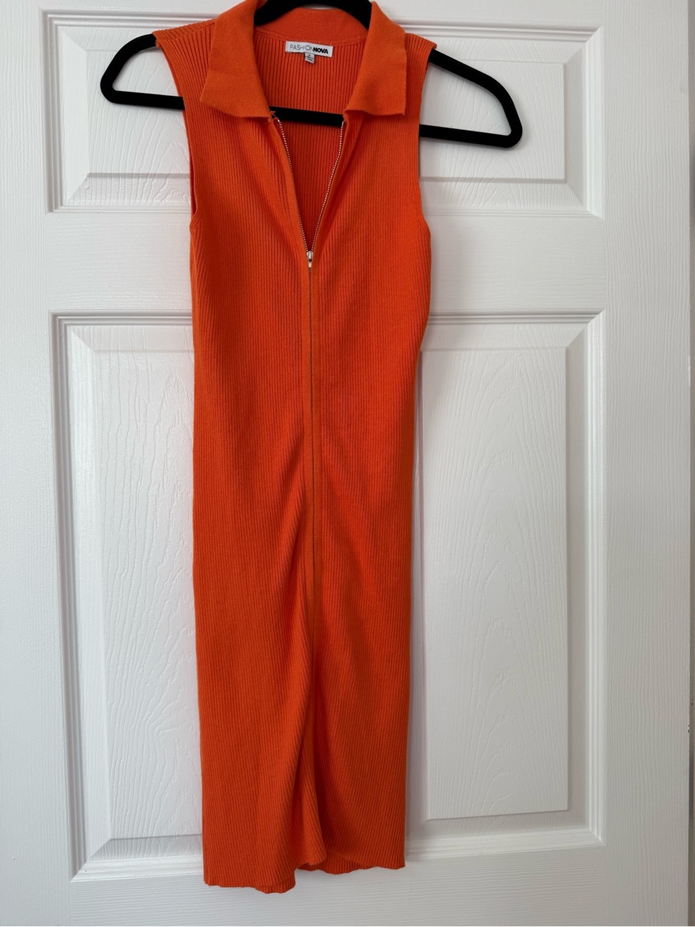 Fashion Nova Bright Orange Ribbed Zip Jumpsuit